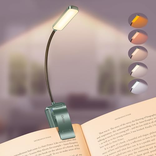 Gritin 30 LED Luz de Lectura Recargable, Luz Lectura Libros Cama con 2 Modo Iluminación & 5 Niveles Brillo y 5 Temperaturas Color, Atenuación Continua, Modo Memoria, 360° Flexible Lampara de Libro