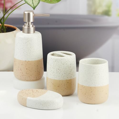 Image of SaSaSa Ceramic Bathroom Accessories Set of 4 Modern Bath Set with Soap Dispenser & Toothbrush Holder, Luxury Home & Gift Idea (11500)