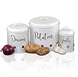 Home Acre Designs Collections Onion Storage Potato Storage Garlic Keeper, Farmhouse Kitchen Decor, Set of 3 Canister Sets for Kitchen Counter, Pantry Storage Onion Keeper Potato Bin Kitchen Decor