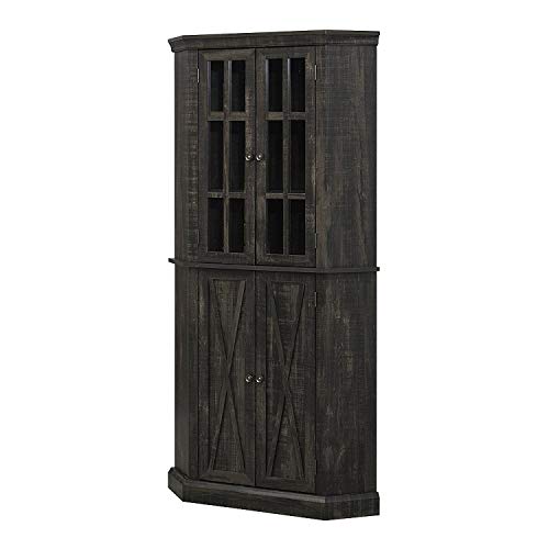Elegant Corner China Cabinet, with Upper Glass Doors (Charcoal)