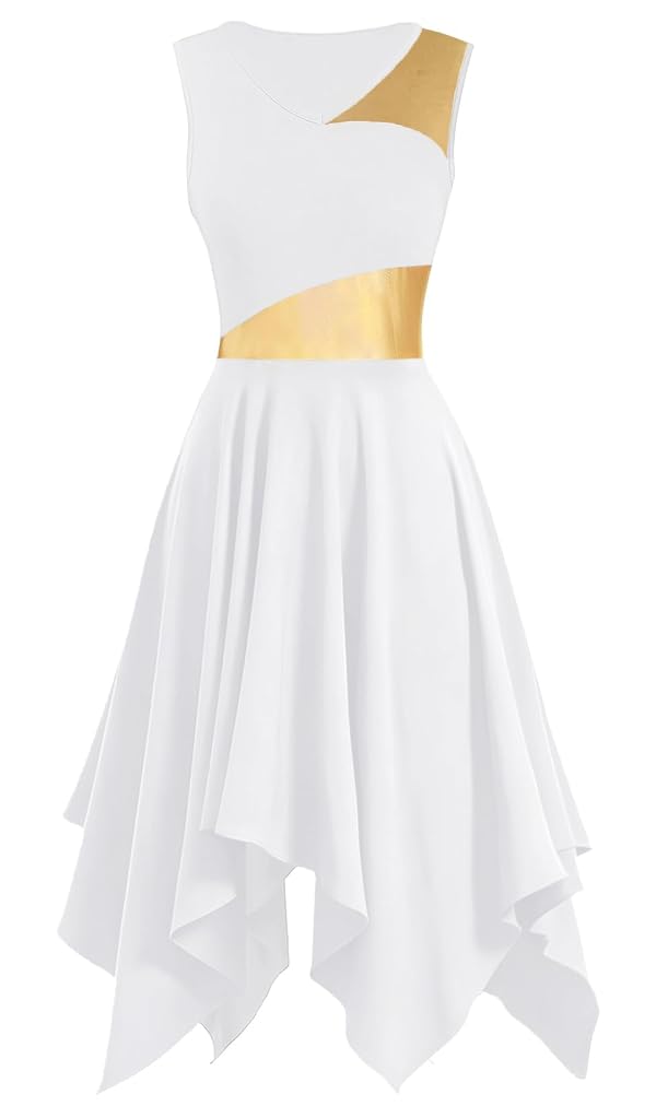 ELLYDOOR Praise Dance Overlay Tunics for Women Sleeveless Worship Liturgical Church Dance Dress Irregular Flowy Lyrical Dancer Costume White, Tag XXL by ELLYDOOR - Used condition - US$25.75