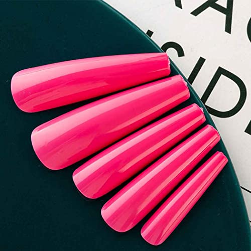 Outyua XXL Extra Long Press on Nails Coffin Glossy Fake Nails with designs False Nails Acrylic Full Cover Nails 24Pcs for Women and Girls (Hot Pink) - Thumbnail 6