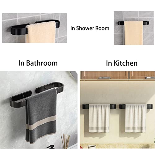 Adhesive Bathroom Towel Bar 11.8 Inch, Black Stick On Hand Towel Holder For Bathroom Wall Mounted Countertop Kitchen Towel Rack With 4 Dould Sided Tape Pads, No Drilling-Adhesive/Screw-In, Veefos #TOP1