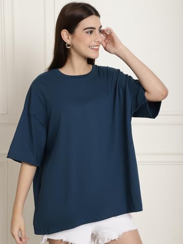 Image of Style Go Pure Cotton Oversized Baggy Fit Drop Shoulder Aesthetic & Cool Graphic Printed Half Sleeve Tshirt for Women || Trendy Tees || Casual Loose Korean T-Shirt