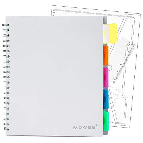 Image of 5 Subject Notebook - Spiral Notebook, College Ruled Notebook With Dividers Pocket, Tabs, 11 inch Ruler, 200 Pages, for Writing Journal, Home & Office, School Supplies, 8.5''x11'' Lily White | 200 Pages, 11 inch Ruler, 8.5 inchx11 inch Lily White, Pocket Dividers with Labels, for Writing Journal, Home, Office & School Supplies