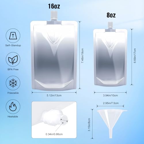 Cloudslucky 16OZ 100PCS Drink Pouches,Reusable Plastic Flask with Funnel for Drinking Liquid Beverage Juice,Stand Up Drink Bags for Travel Camping Outdoor Sport Concert Events,Leak-Proof Food Grade by Cloudslucky - Used condition - Image 2
