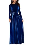 Zattcas Women Elegant Velvet Dress Evening Party Long Maxi Dress Royal Blue Small