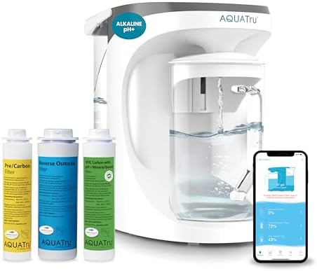 AquaTru Carafe Smart Alkaline | Countertop Water Purifier for PFAS and Other Contaminants with Exclusive 4-Stage Ultra Reverse Osmosis Technology (No Plumbing or Installation Required) | BPA Free