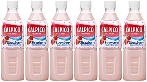 CALPICO Strawberry, Non-Carbonated Drink, Japanese Beverage Contains Strawberry Juice Concentrate, Sweet and Tangy Asian Drink, 16.9 FL oz. (Pack of 6)