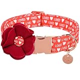 UP URARA PUP Valentine’s Day Dog Collar with Felt Flower, Valentine Flower Collar for Large Girl Dog