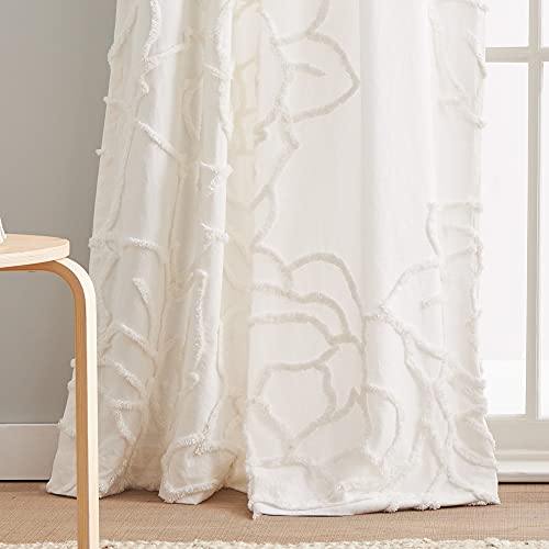 Peri Home Semi-Sheer Chenille Rose Rod Pocket Window Curtain Panel Pair, 84", White