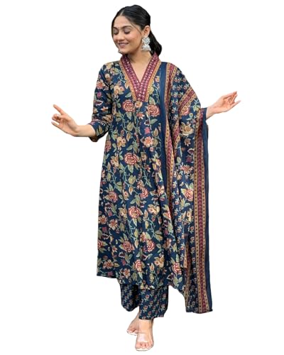 Image of GoSriKi Women's Rayon Viscose Anarkali Printed Kurta with Palazzo & Dupatta