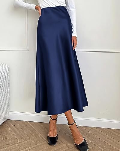 Image of BTFBM 2026 Summer Womens Skirts Silk Elegant High Waist Flowy Long Satin A-Line Midi Skirt Cocktail Wedding Party