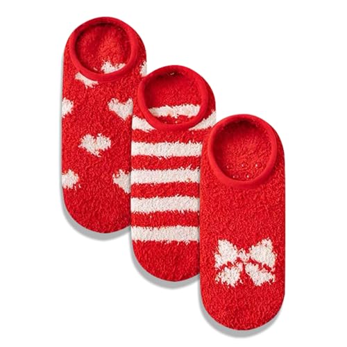 Image of 3Pairs Ankle Socks Low cut Pom Pom Fluffy Fuzzy Warm Winter Plush Slipper Socks For Women