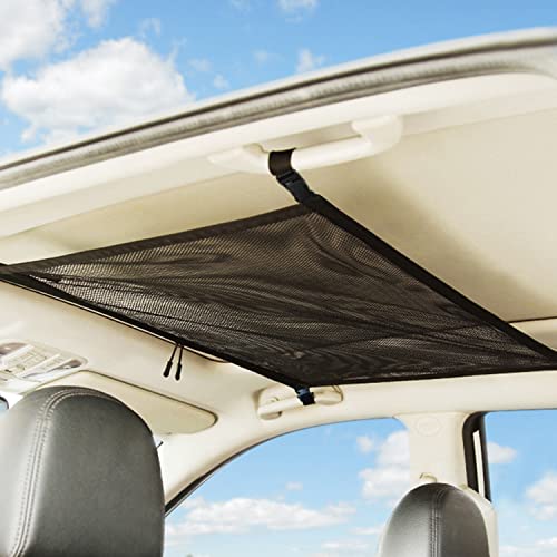 Car Ceiling Cargo Net Pocket, Besuntek 31.5"X22.8"Adjustable Mesh Headliner Storage Net, Car Long Trip Camping Universal Bag Organizers Storage Pouch For Most Car Suv Mpv Truck #TOP6