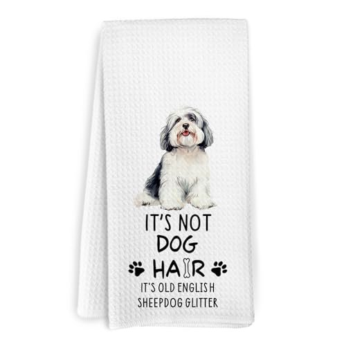 KFXHANGD Funny Old English Sheepdog Gifts Kitchen Towels, It's Not Dog Hair It's Old English Sheepdog Glitter Dish Towels, Dogs Lover Gifts Hand Tea Towel for Bathroom Kitchen Decor, 16x24 Inches