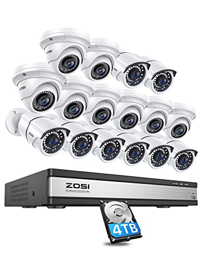 Zosi 4K 16Ch Poe Home Security Cameras System,4K 8Mp 16Ch H.265 Cctv Nvr With 4Tb Hdd And 16 X 5Mp Indoor Outdoor Poe Ip Bullet Dome Cameras With Night Vision,Remote Access For 24/7 Recording #TOP24