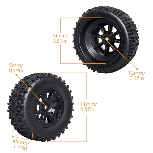 CrazyHobby Pre-Glued 1/10 RC Short Course Truck Wheels and Tires Combo 12mm Hex - Compatible with Traxxas Slash 4X4 BL-2S, Losi Tenacity, Redcat Blackout(Set of 4)