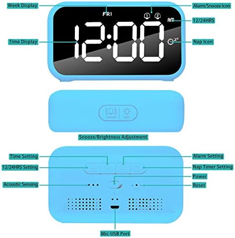 LATEC Alarm Clocks, Digital Clock Bedside LED Display 40 Alarm Sounds, Adjustable Alarm Volume & Screen Brightness, Snooze, Dual Alarms, USB Charger, 12/24H, with Week Display for Home Office Travel