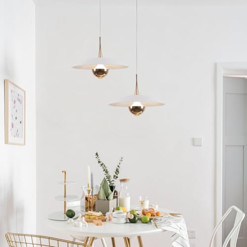 Image of Farmhouse Large Pendant Light Mid Century Modern Ceiling Lights Fixture with White Dome Metal Lampshade Vintage Led Pendant Lighting for Kitchen Hallway Bedroom