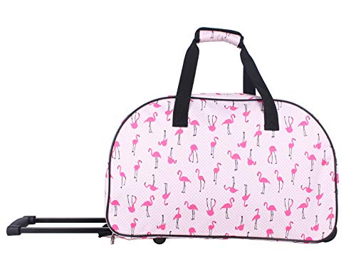 Betsey Johnson Designer Carry On Luggage Collection - Lightweight Pattern 22 Inch Duffel Bag- Weekender Overnight Business Travel Suitcase With 2- Rolling Spinner Wheels (Flamingo Strut) #TOP4