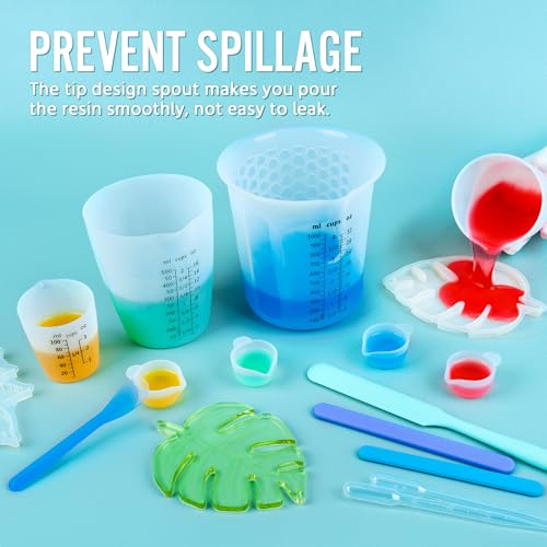 SWIGRANCE Silicone Resin Mixing 1L Measuring Cup Set for Resin Supplies, Easy-to-Read Marks, 1000ml/32oz Large Cup, 500&250&100ml Thickened Reusable Silicone Cups for Epoxy Mixing, Jewelry Making by SWIGRANCE - Image 7