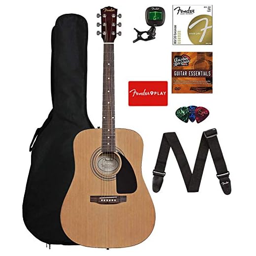 Fender FA-115 Dreadnought Acoustic Guitar - Natural Bundle with Gig Bag, Tuner, Strings, Strap, Picks, and Austin Bazaar Instructional DVD