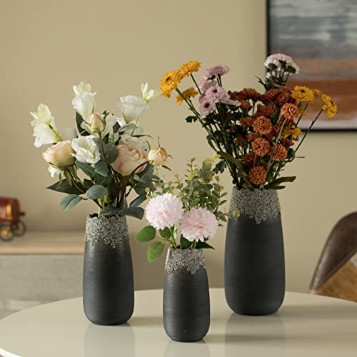 Contemporary Black Table Vase With Dripping Crystal Look And Scalloped Opening Design, Set Of 3 #TOP28