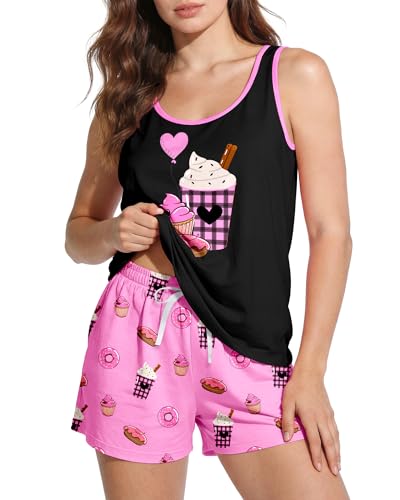 BiueLetter Womens Pajama Sets 2 Piece Soft Tank Top and Shorts Pjs Comfy Summer Sleeveless Sleepwear Lounge Set