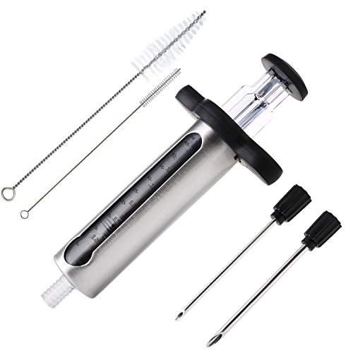 Kit d’ustensiles d’injection de marinade pour viande en acier inoxydable avec 2 aiguilles à marinade professionnelles, 1 piston à fenêtre transparente et graduations et brosses de nettoyage incluses Cover