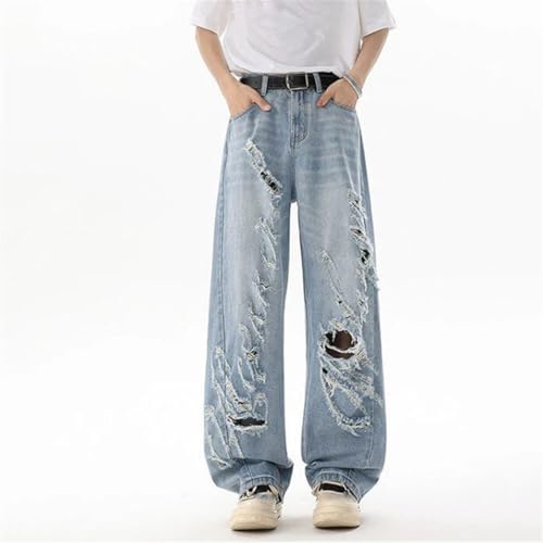 Men's Trendy American Style Ripped Denim, Loose Fit Wide Leg, Casual Summer Trousers3