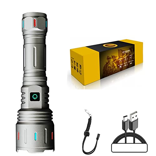 Puupaa Led Torch Rechargeable 5800 lumens USB-C Charage with Fluorescent Strong Lighting for Camping Hiking Outdoor Adventure-Silver||Only Light