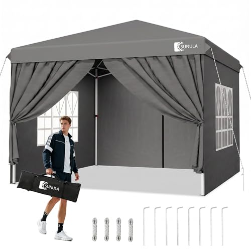 Sunula Pavillon 3x3 Wasserdicht Stabil Winterfest mit 4 Seitenwänden, Faltpavillon 3x3m mit Verdickten Röhren, Partyzelt Gartenpavillon Faltzelt, (Grau, 3x3 Mit Seitenwänden)
