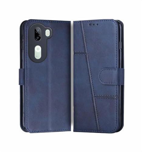 Image of for Vivo V40e 5G / iQOO Z9s 5G Flip Cover Leather Finish | Inside TPU with Card Pockets | Wallet Stand | Complete Protection Flip Case Blue