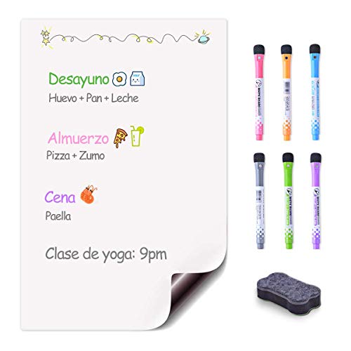 EVILTO Tableau Blanc Magnétique A3+ ?Flexible Effaçable à Sec Tableaux Mémo?Maison Cuisine Réfrigérateur Liste de Courses et dAffichage?Tableau d'écriture pour Enfants