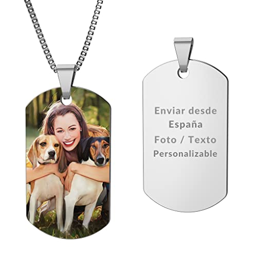 FUSIYU Collar Colgante Personalizado Acero Inoxidable, Collar Placa Personalizable, Texto / Foto (Efecto Cómico) Personalizable, Collar Hombre Personalizado con Cadena 60cm, Oro/Plata/Negro Cover