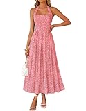 ZESICA Women's Summer Sleeveless Floral Maxi Dresses 2026 Halter Neck Wedding Guest Cocktail Party Flowy A Line Long Dress Pink Medium