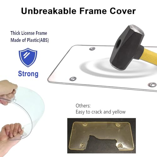 Aootf License Plate Covers- Clear Flat License Plate Protector, Unbreakable Transparent Protective Cover with Screws Caps, 2 Pack for Front Rear