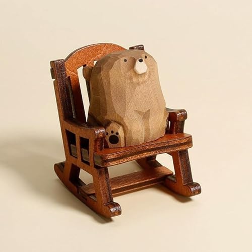 Chat miniature sur chaise à bascule : figurine déco de bureau ZXQUEGF