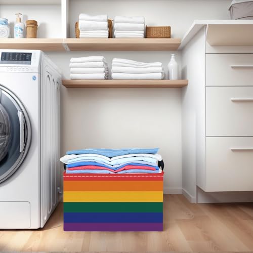Image of Rainbow Storage Baskets for Shelves for Classroom and Nursery Bin & Toy Organizer for Baby Room (Colorful Stripes)