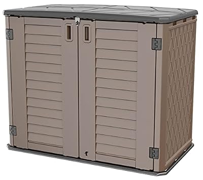 Mrosaa Horizontal Resin Storage Shed, 34 Horizontal Cu.ft Outdoor Storage Cabinet Waterproof for Garden/Backyard/Home/Pool, Lockable(34 Cu.ft-Brown)
