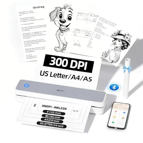 iDPRT Portable-Printer Wireless for Travel,300DPI Inkless Thermal Small Printers for Home Use,Office,Vehicles,Mobile Bluetooth Printer Supports 8.5" x