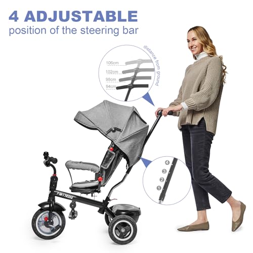 image for besrey Toddler Tricycle with Push Handle, Tricycle for Toddlers 1-3，