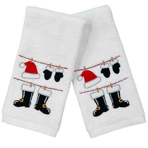 Christmas White Guest Fingertip Bathroom Towels Cute Santa Laundry 12x18"
