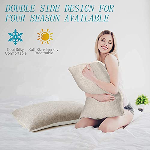 LUXEAR Cooling Pillowcase, 2 Pack Cooling Pillow Cover with Japanese Q-Max 0.45 Arc-Chill Cooling Fiber, Breathable, Soft, Eco-Friendly, Hidden Zipper Design, Standard Size(20x26 in)-Beige
