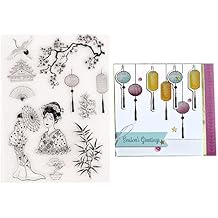 New Year Clear Stamps Chinese Retro Style Women Lantern Crane Tower Bamboo Rubber Stamps for Card Making DIY Scrapbooking Album Journal Decoration-A1890