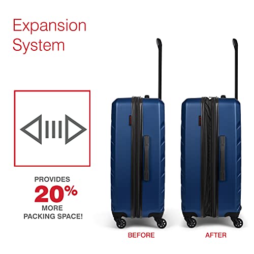 Swiss Mobility Ahb Collection 3 Piece Hard Shell Luggage Set, Expandable Suitcases With 360-Degree Spinner Wheels, Retractable Handle, 20 Inch Carry On, 24 Inch Mid-Size, 28 Inch Large Bags, Blue #TOP3