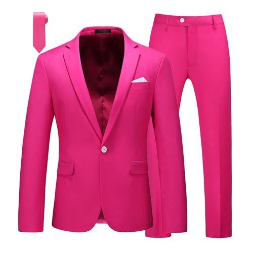 MOGU Men's Slim Fit 2-Piece Tuxedo Suit One-Button Jacket & Pants Set for Wedding, Prom, and Formal Events US Size Blazer 34/Pants 31 Pink