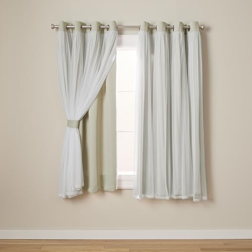 Image of TOWN & COUNTRY LUXE Talia Double Layer Indoor Curtains, Sheer and Room Darkening Blackout, Grommet Top, Energy Efficient, 2-Pack Set, 52 inchx63 inch, Sand