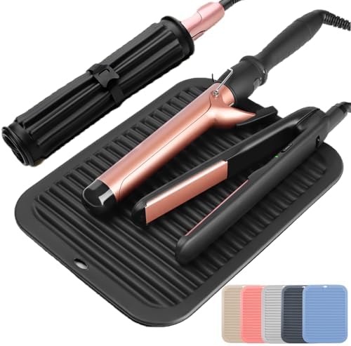 Large Silicone Heat Resistant Mat, Hot Tools Straightener Mat, Professional Heat Mat for Curling Iron, Flat Iron and Hair Styling Tools, Heat Resistant Mats for Countertop Vanity Mat Organizer (Black)